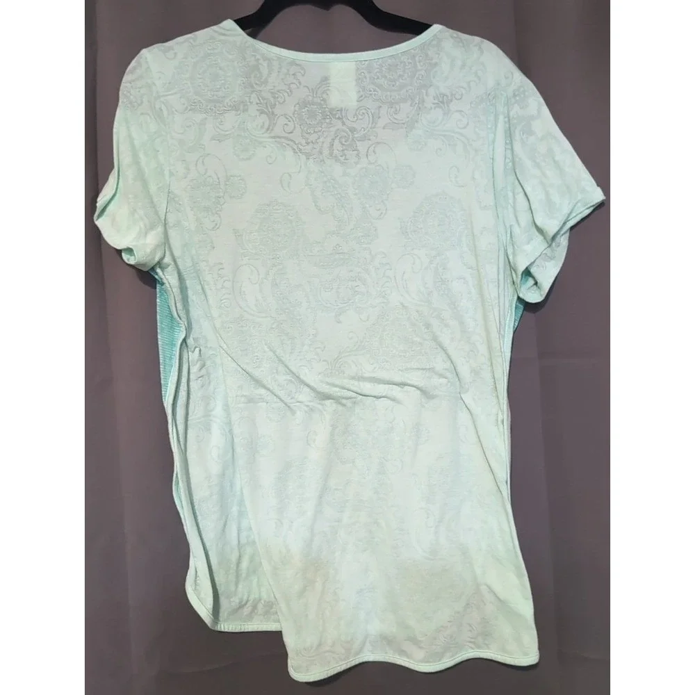 Faded Glory Opaline Green Burnout Damask Rhinestone Top, Women's XL 16-18‎